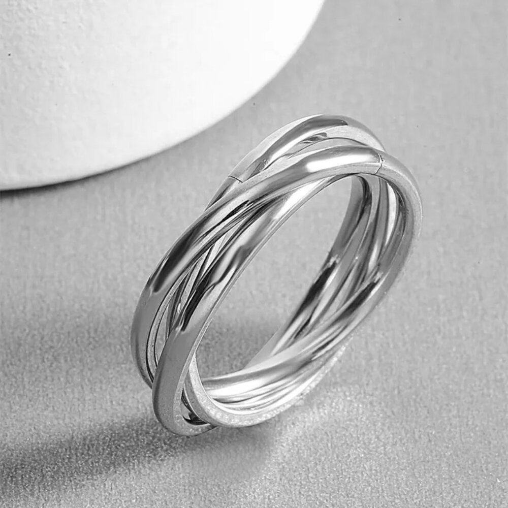 3/$35 Minimalist Silver Interlocking Band Ring Classic Stackable Jewelry Women